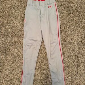 Under Armour Light Gray  baseball Pants with Red Trim